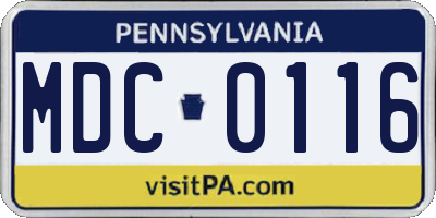 PA license plate MDC0116