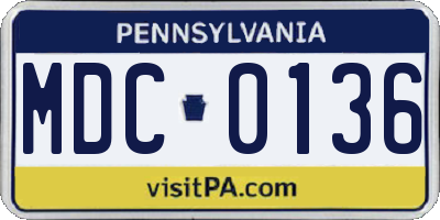PA license plate MDC0136
