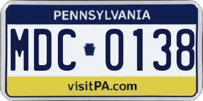 PA license plate MDC0138