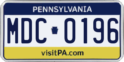 PA license plate MDC0196