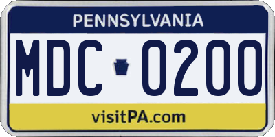 PA license plate MDC0200
