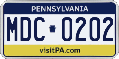 PA license plate MDC0202