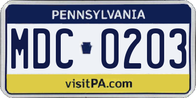 PA license plate MDC0203