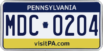 PA license plate MDC0204