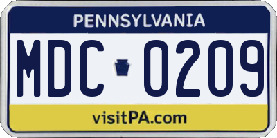 PA license plate MDC0209
