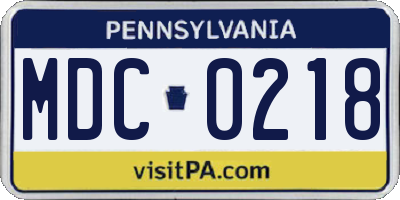 PA license plate MDC0218