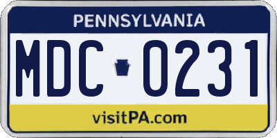 PA license plate MDC0231