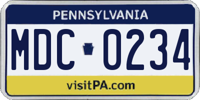 PA license plate MDC0234
