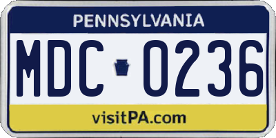 PA license plate MDC0236