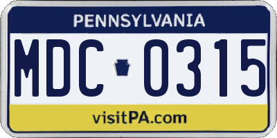 PA license plate MDC0315