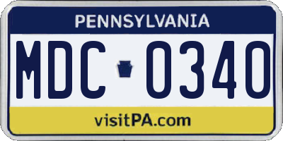 PA license plate MDC0340