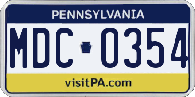 PA license plate MDC0354