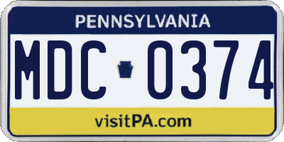 PA license plate MDC0374