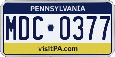 PA license plate MDC0377