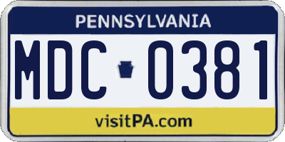 PA license plate MDC0381