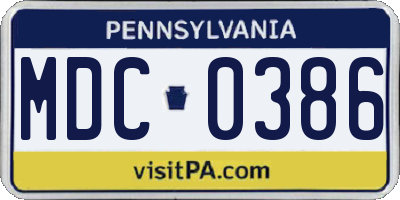 PA license plate MDC0386