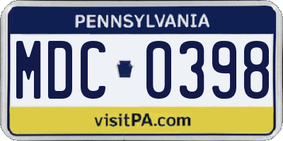 PA license plate MDC0398