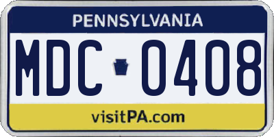 PA license plate MDC0408