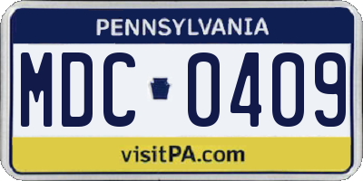 PA license plate MDC0409