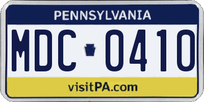 PA license plate MDC0410