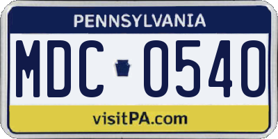 PA license plate MDC0540