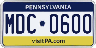 PA license plate MDC0600