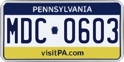 PA license plate MDC0603