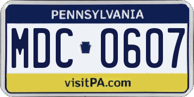 PA license plate MDC0607