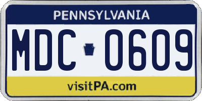 PA license plate MDC0609
