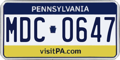 PA license plate MDC0647