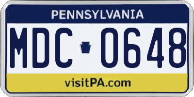 PA license plate MDC0648