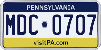 PA license plate MDC0707