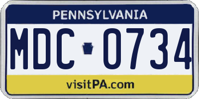 PA license plate MDC0734