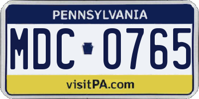 PA license plate MDC0765