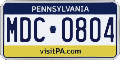 PA license plate MDC0804