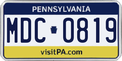 PA license plate MDC0819