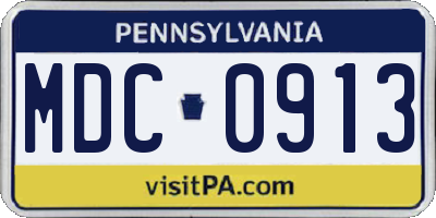 PA license plate MDC0913
