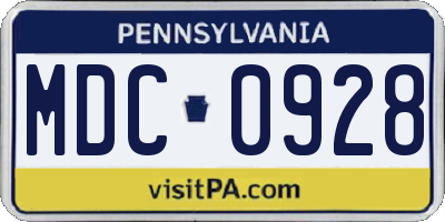 PA license plate MDC0928