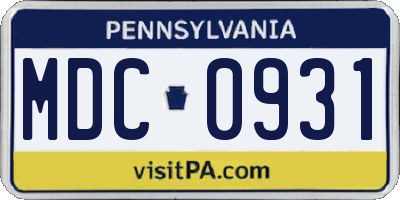 PA license plate MDC0931