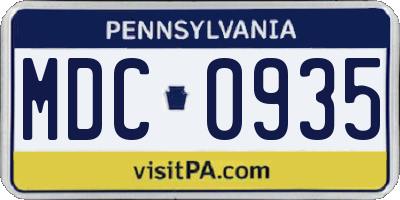 PA license plate MDC0935