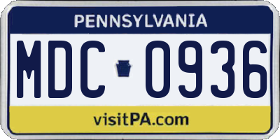 PA license plate MDC0936