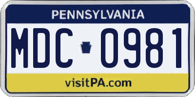 PA license plate MDC0981