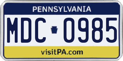 PA license plate MDC0985