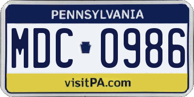 PA license plate MDC0986
