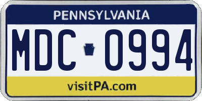 PA license plate MDC0994