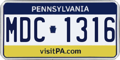 PA license plate MDC1316