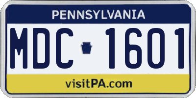 PA license plate MDC1601