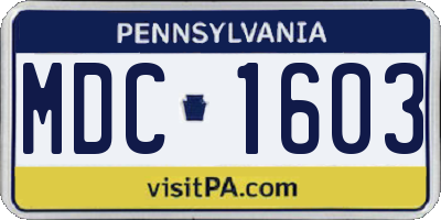 PA license plate MDC1603