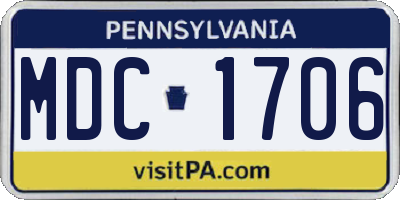 PA license plate MDC1706