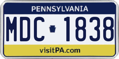 PA license plate MDC1838